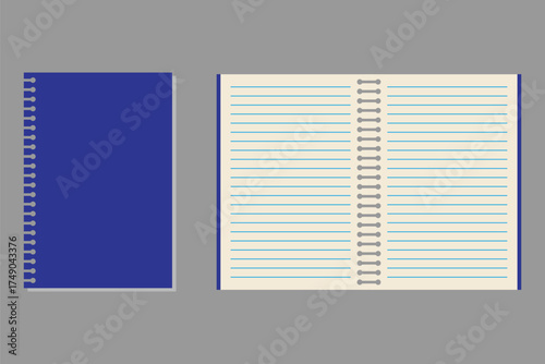 Blank spiral notebook. Empty notepad with clean pages for notes, drawing or sketching. School or office supply mockup. eps 10