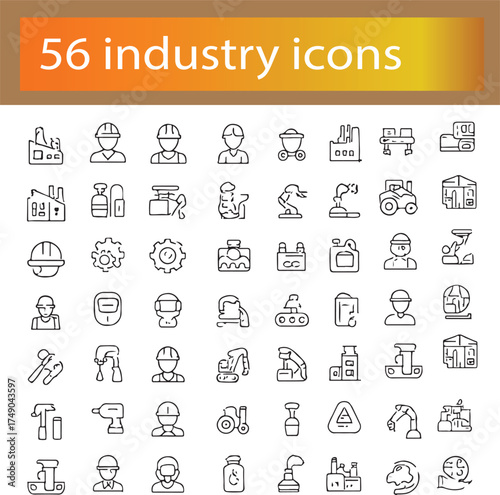 Industry Icons Set, Manufacturing and Engineering Line Symbols, Factory, Production, and Industrial Equipment Vector Illustration on White Background
