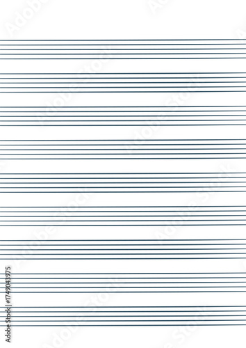 Graph paper. Printable grid paper with stave on a white background. A blank music sheet paper with staff. Geometric pattern for composition, education, school. Realistic lined paper blank size A4.