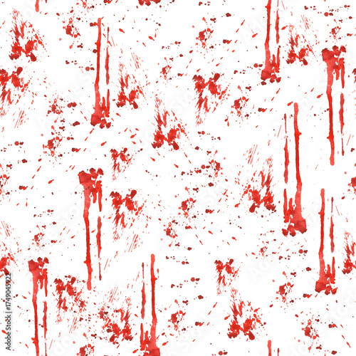 Blood splatters and stains seamless pattern. Red blots of watercolor illustration isolated from background Realistic bloody splatters for Halloween Drop for blood concept. Design for fabric, packaging
