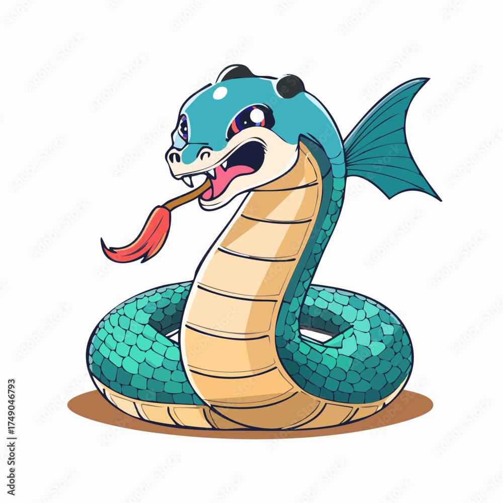 Fototapeta premium Cartoon snake coiled up with transparent background