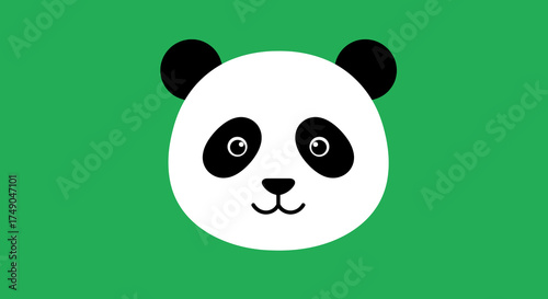 Cute Panda Face Illustration on Green Background.