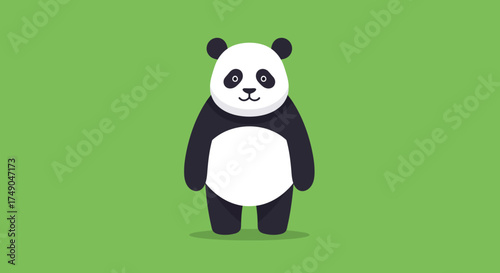 Cartoon Panda Bear Standing on Green Background.