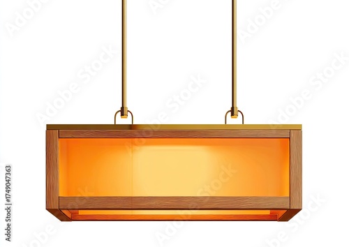 Wooden box pendant light, warm amber glow