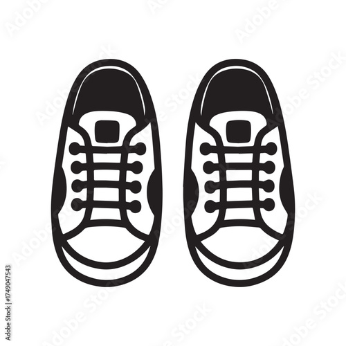 A black and white vector illustration of a pair of sneakers neatly placed side by side.
