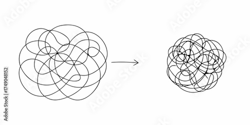 Abstract representation of a complex problem becoming simpler or more organized over time