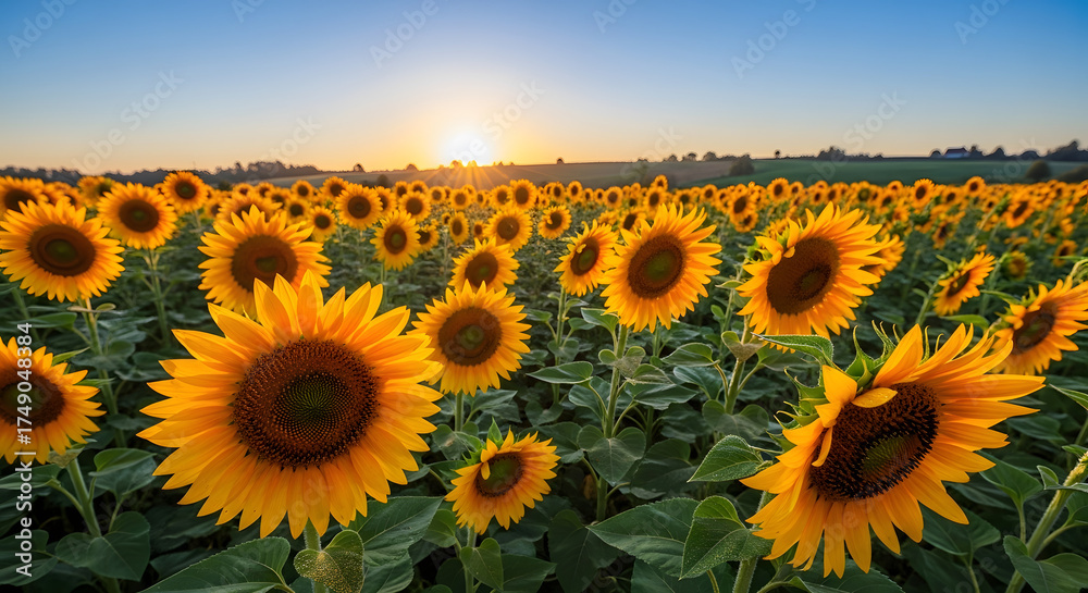 Fototapeta premium Vibrant Orange Sunflowers Blooming in a Field on a Sunny Morning