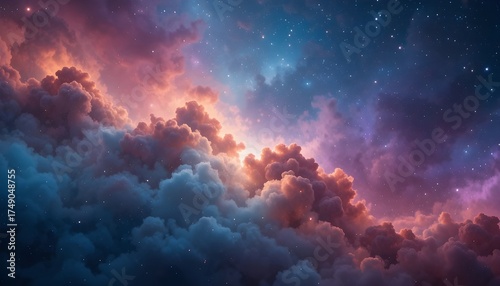 Abstract Colorful Nebula with Starry Sky in Deep Space Background for Cosmic Dreamy Design Theme