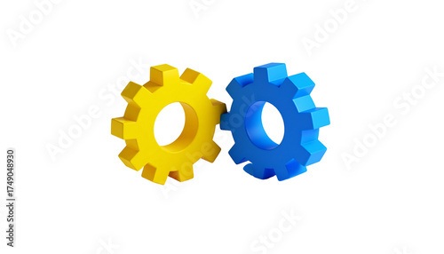 Interlocked yellow and blue gears