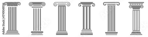 Set ancient columns pillar vector. Ideal for history, architecture, and classical themes. This graphic set symbolizes strength, support, and historical design.