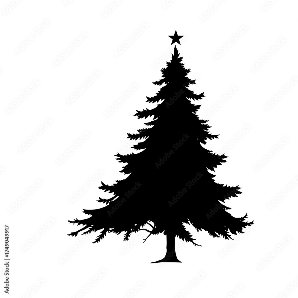 Obraz premium simple black silhouette of a christmas tree on a transparent background