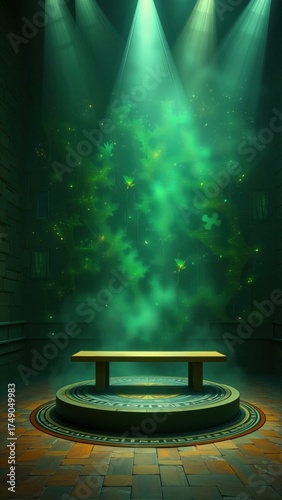 Wallpaper Mural 
keyword: green, light, glow, magic, chamber, bench, circle, pattern, mystery, puzzle, piece,  Torontodigital.ca