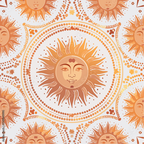 A seamless Indigenous Australian sun and earth pattern with concentric dotted circles and warm tones. Perfect for educational, artistic, or cultural projects.