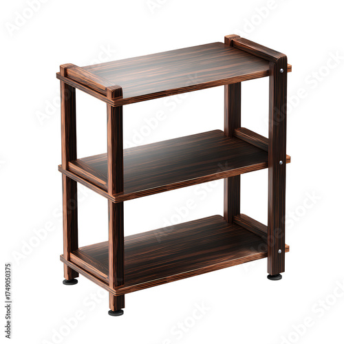 Small 3-tier bookcase, dark wood finish, isolated transparent background