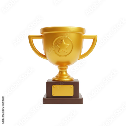 Shiny Golden Trophy Cup Render Symbol Victory Achievement Winning Reward Award Competition Champion Winner Isolated on Transparent
