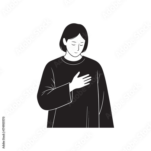 Minimalist Black Line Art Figure Symbolizing Humility, Kindness, and Graceful Human Presence. 