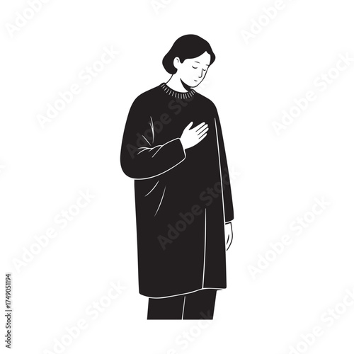 Minimalist Black Line Art Figure Symbolizing Humility, Kindness, and Graceful Human Presence. 