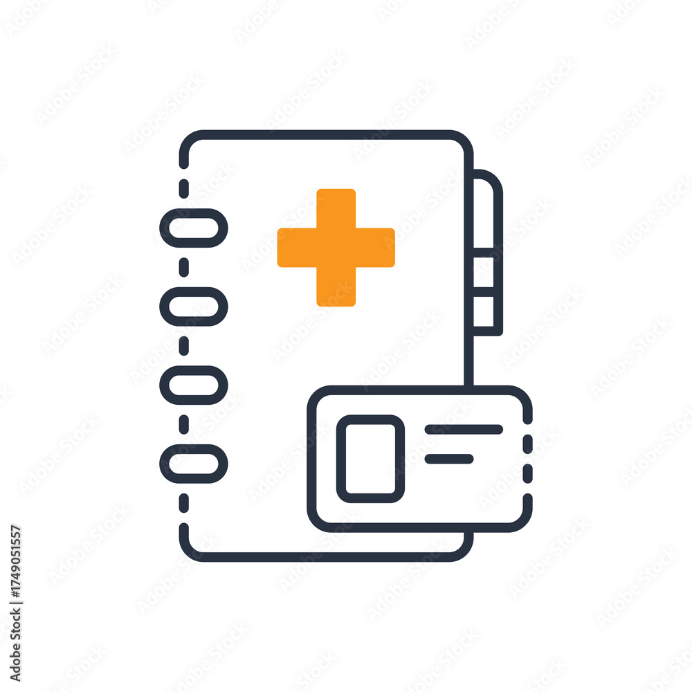 Obraz premium Medical Information Icon Representing Health Record And Identification Card With Orange Cross Symbol On A Clean Transparent Background For Healthcare Services