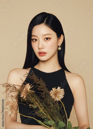 Serene Portrait of a Young Woman with Delicate Flowers ai_generated