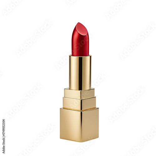 Red lipstick in a golden tube, on a black background