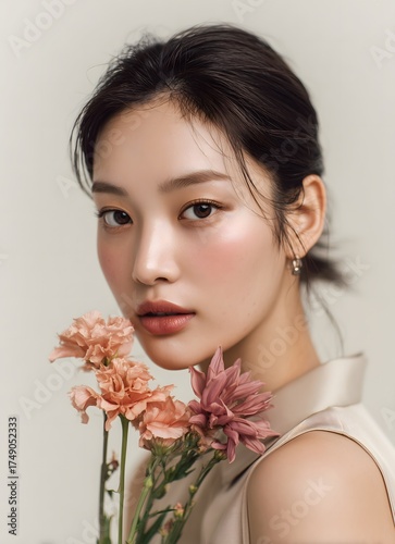 Serene Portrait of a Young Woman with Delicate Flowers ai_generated