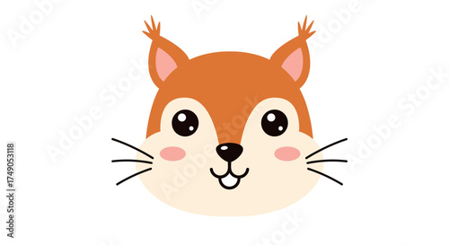 Cartoon Squirrel Face with Whiskers and Bushy Tail Ears