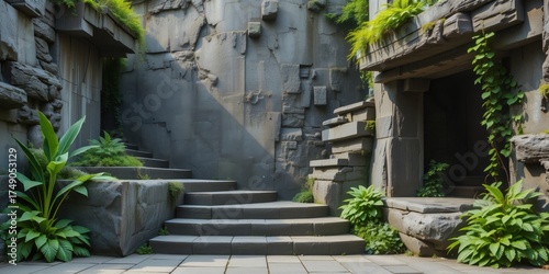 Wallpaper Mural 
keyword: stone, courtyard, staircase, ancient, architecture, ruins, ivy, plants, greenery, mos Torontodigital.ca