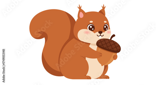 Cartoon Squirrel Holding an Acorn Illustration