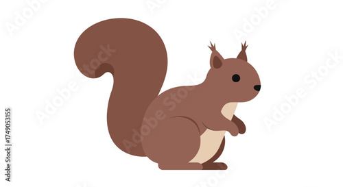 Cartoon Brown Squirrel with Bushy Tail Standing Upright