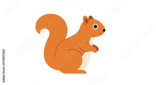 Cartoon Illustration of a Cute Orange Squirrel with Bushy Tail