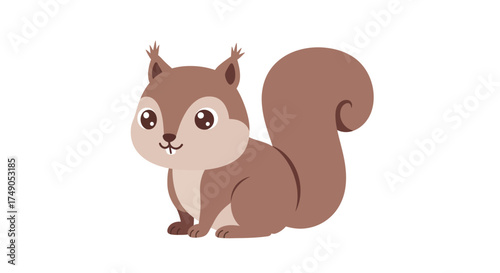 Cartoon Squirrel with Bushy Tail and Cute Facial Features