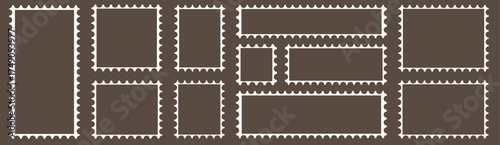 Postage stamps. blank postcard and letter stamp. Post stamp frames and borders. ellipse, rectangle, collection paper postmarks rectangle, square temp