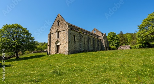 Romantic Bolton Abbey Ruins in Yorkshire England on Bright Day