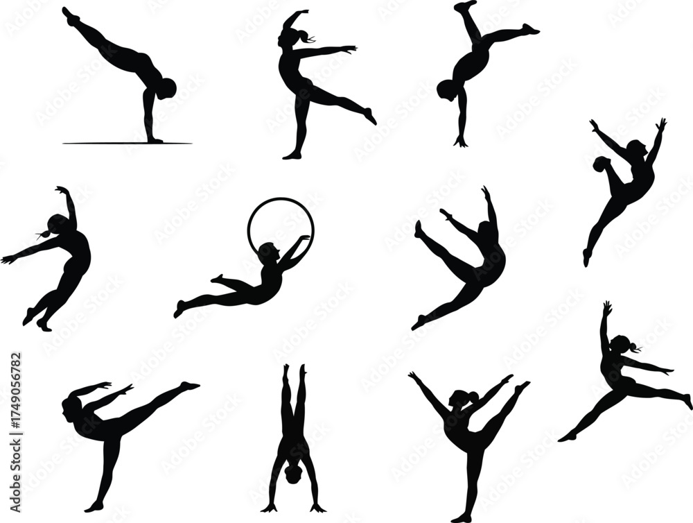 Fototapeta premium Gymnastics and dance silhouettes collection showcasing various graceful poses