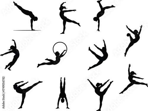 Gymnastics and dance silhouettes collection showcasing various graceful poses