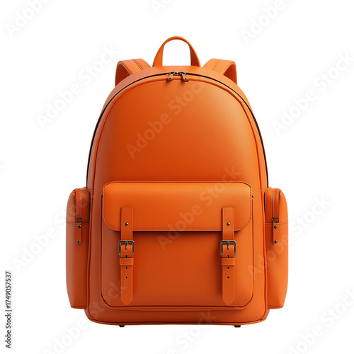 Modern orange backpack featuring buckles zippers and side pockets for everyday use