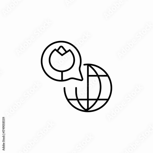 flower globe translation icon sign vector