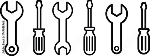 Wrench and screwdriver silhouette tools isolated on transparent background