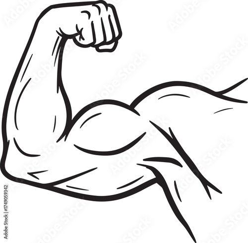 Strong bicep muscle flexing silhouette isolated on transparent background