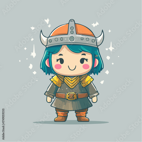 Little viking girl character with transparent background