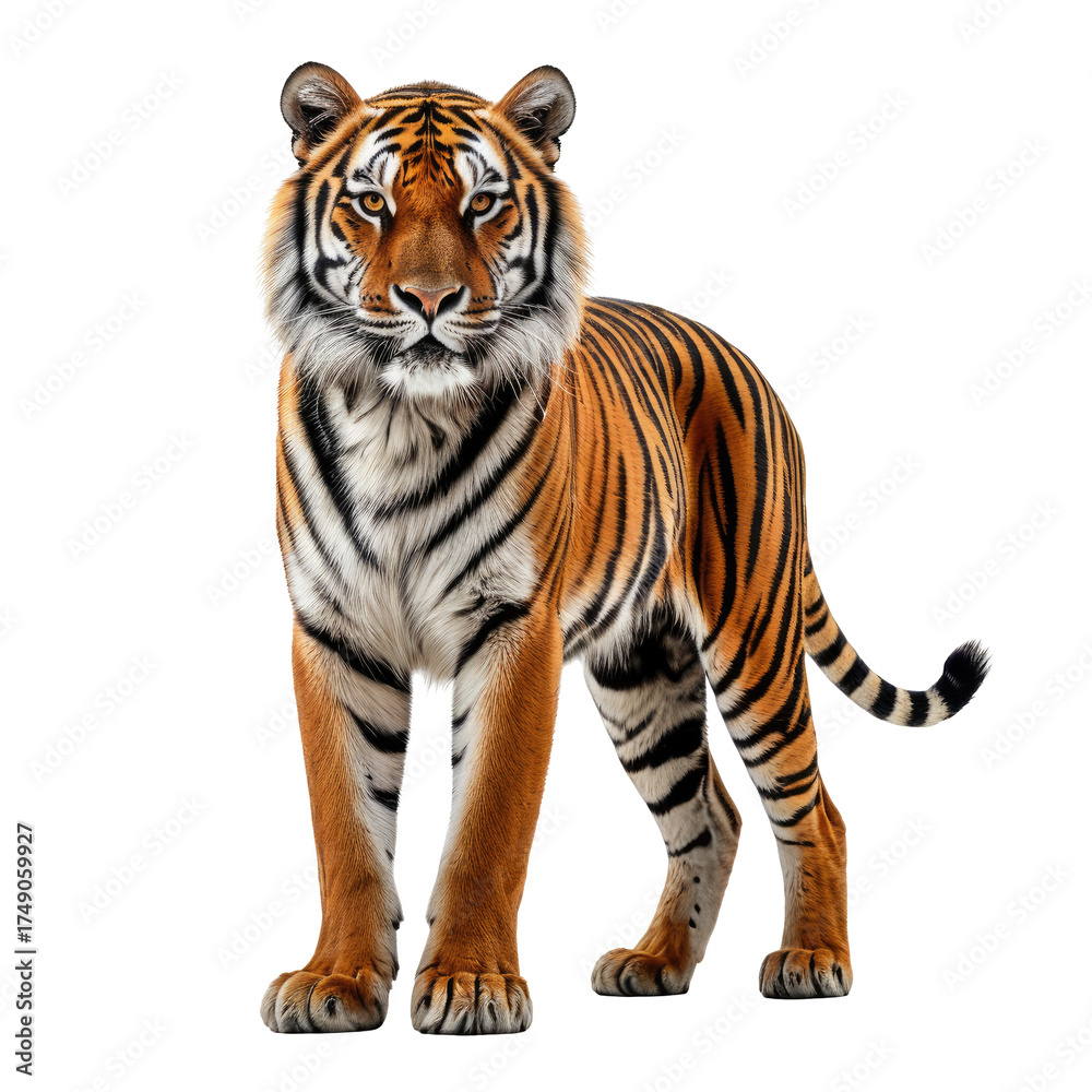 Obraz premium Magnificent tiger with orange and black stripes stands alert