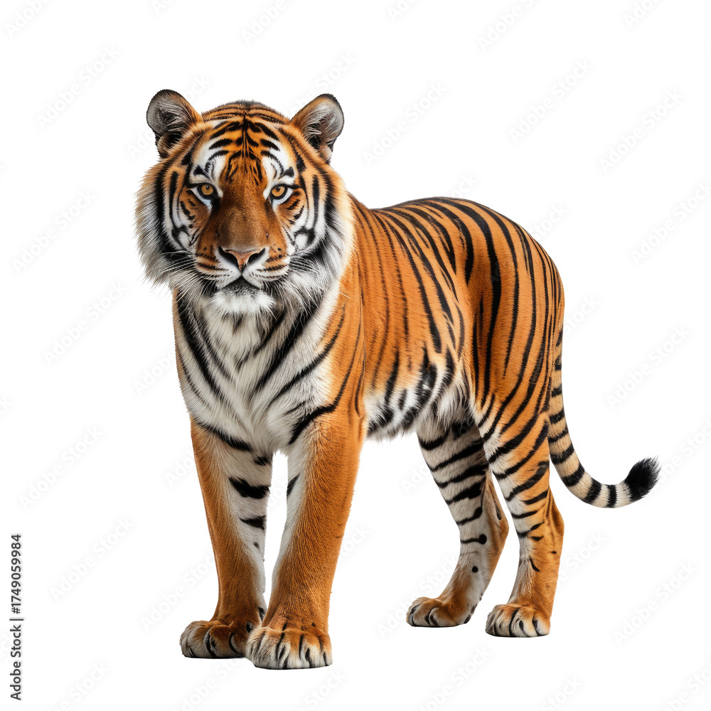 Naklejka premium Majestic tiger with orange and black stripes stands alert