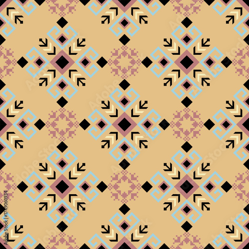 Geometric Ethnic pattern, Native American tribal fabric, tile, carpet, vector, illustration design, on a pastel tone background 