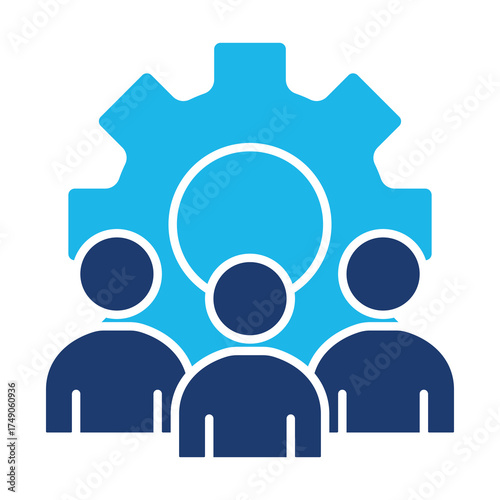 Teamwork Icon In Blue Monochrome Flat Design, Vector Illustration