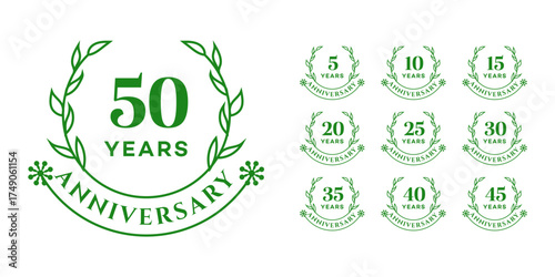 Anniversary Badges 5 to 50 Years  Green Wreath Design
