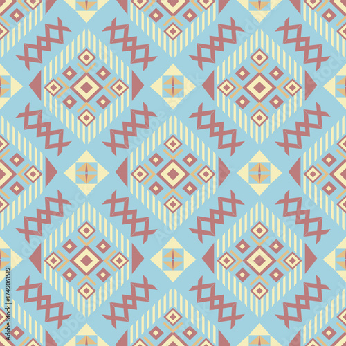 Geometric Ethnic pattern, Native American tribal fabric, tile, carpet, vector, illustration design, on a pastel tone background 