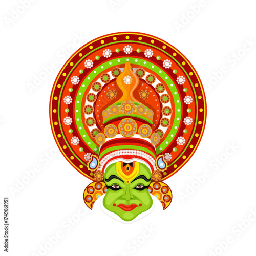 Colorful Kathakali Dancer Face and Headgear Mask from Kerala