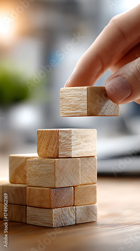 Building blocks of creativity hands-on stacking activity office space photo focused innovation