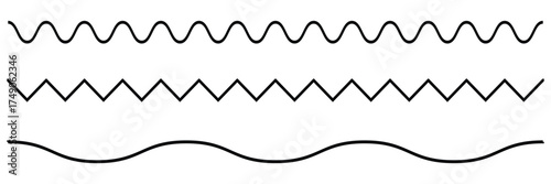 Illustration of various black line styles including dashed wavy and straight on a white background. eps 10