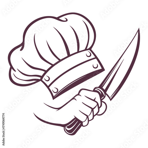 Human hand holding a cartoon rebel knife and fork vector illustration sign design drawing